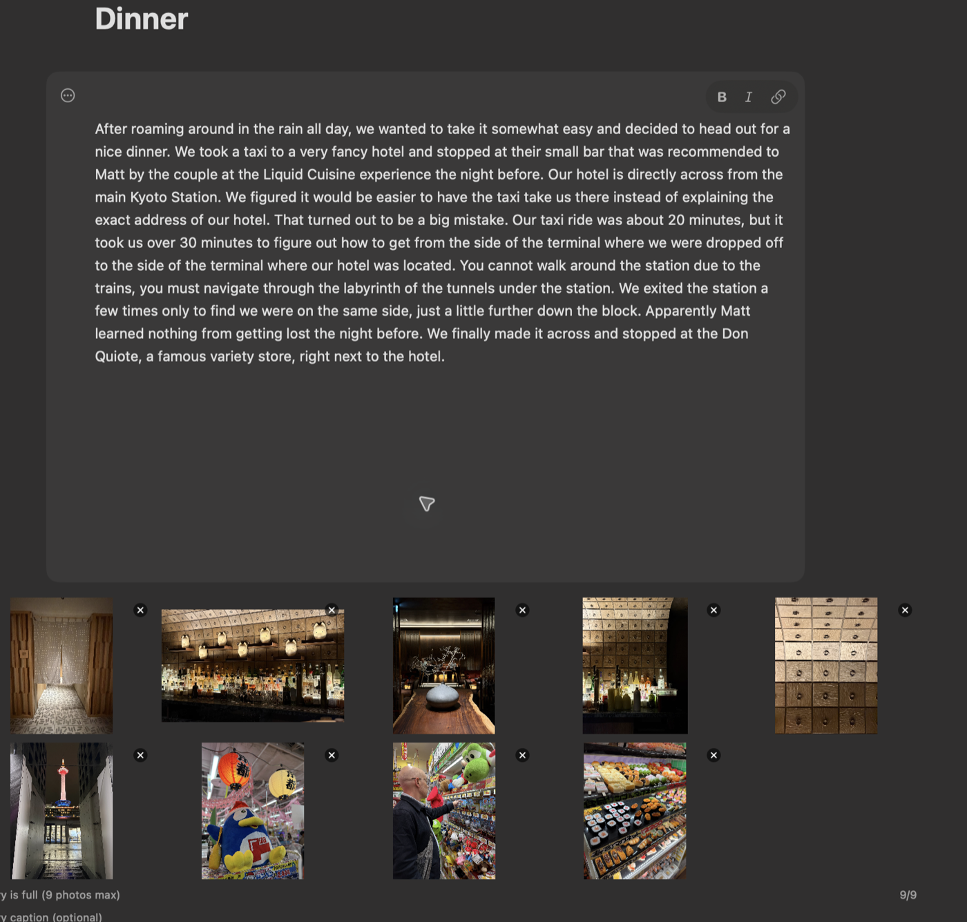 A photo gallery and text being edited in Spectrapress on Mac
